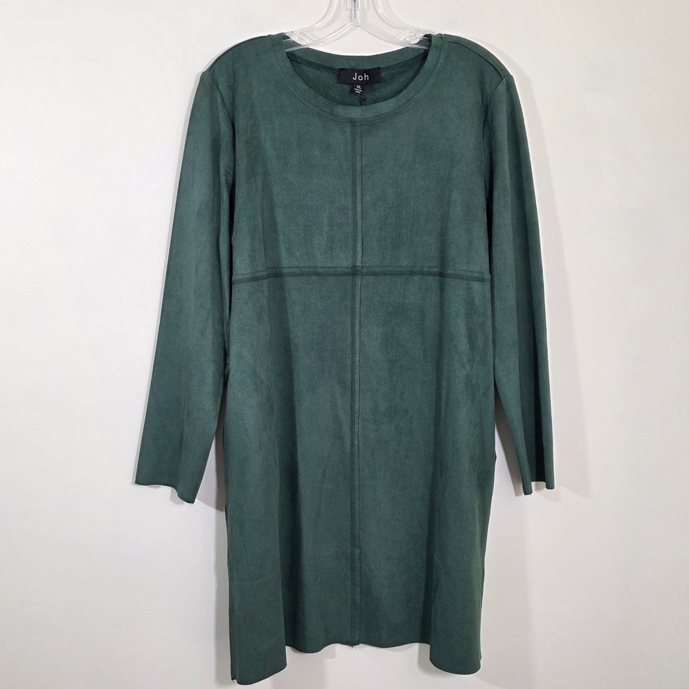 Joh Womens Dress Faux Suede Long Sleeve Forest Green Shift Style Size XL New
